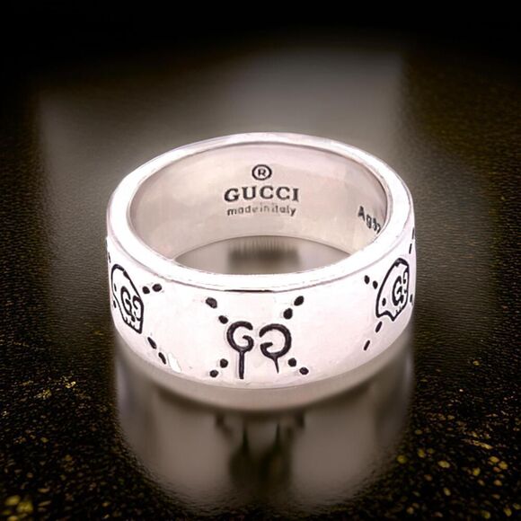 Gucci Estate Engraved Ring Size 8 Sterling Silver 8.5 mm Height G49 - Picture 7 of 11